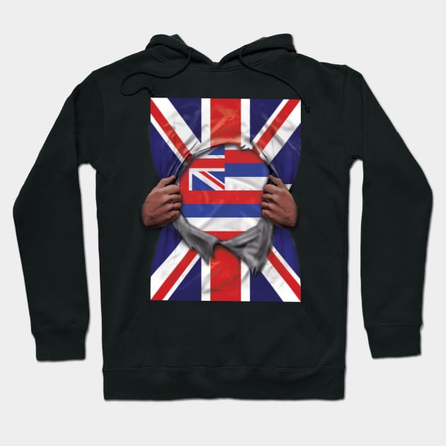 Hawaii Flag Great Britain Flag Ripped - Gift for Hawaiian From Hawaii Hoodie by Country Flags